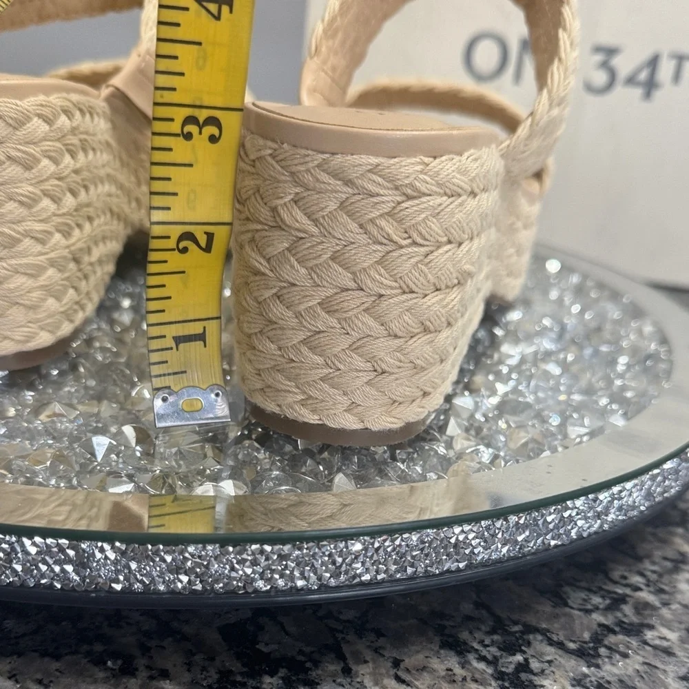 ON 34th natural raffia Beige Woven platform wedge Sandals NEW 9.5